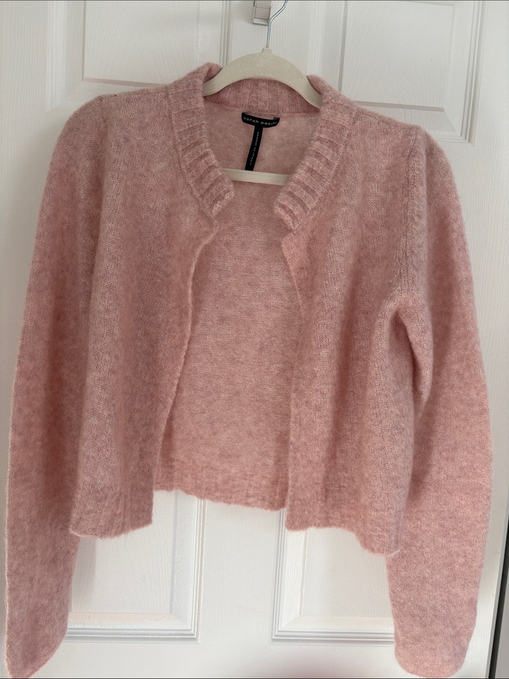 Sarah Pacini Dusty Rose Fuzzy Open-Front Cropped Cardigan